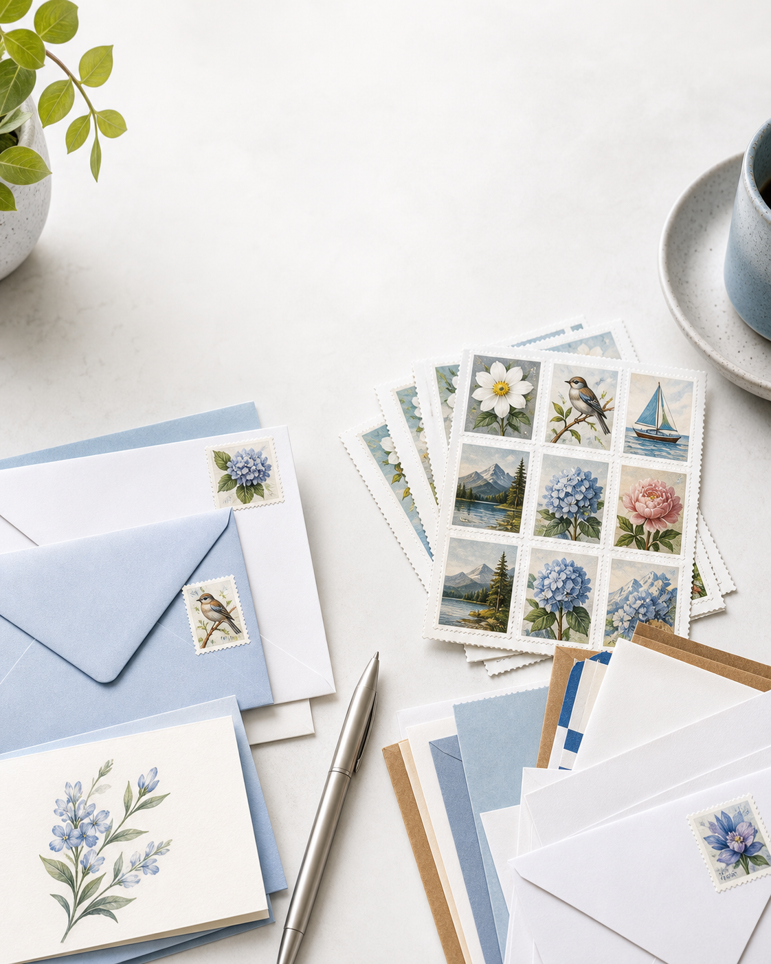 Forever stamp designs for letters, cards, invitations, and business mail