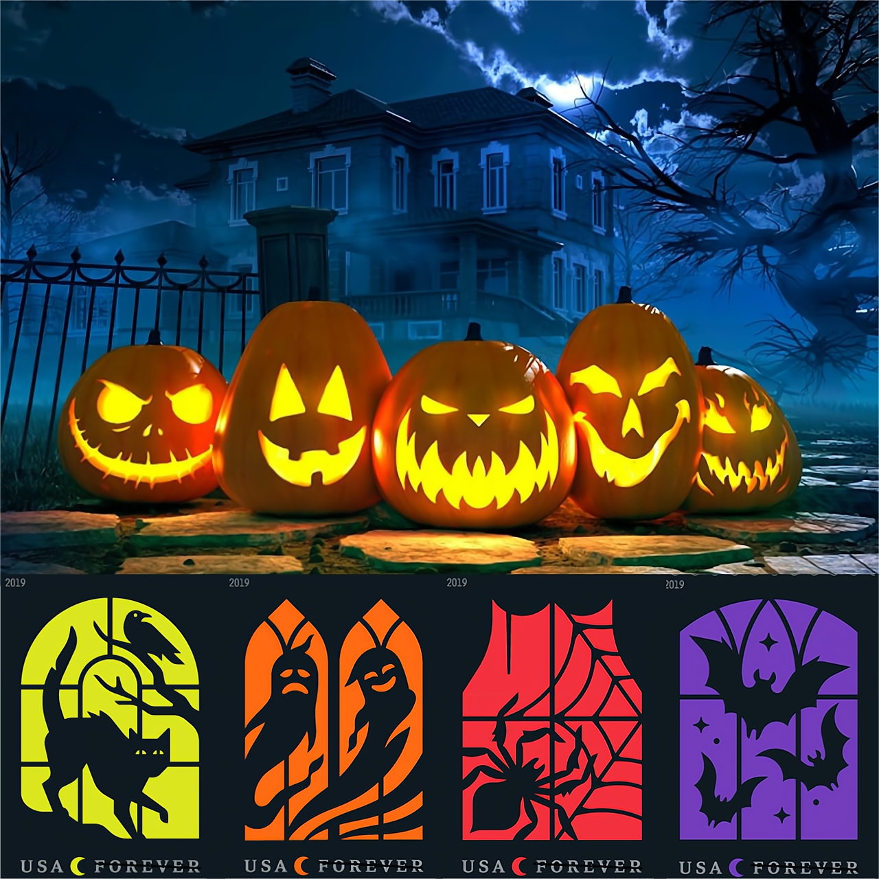 2019 Spooky Silhouettes Stamps | Tool Stamps US Postage Stamps