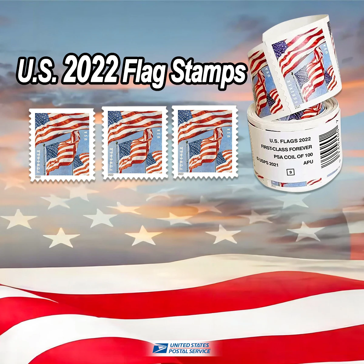 2022 U.S. Flag Forever Stamps 10 Rolls | Tool Stamps US Postage Stamps