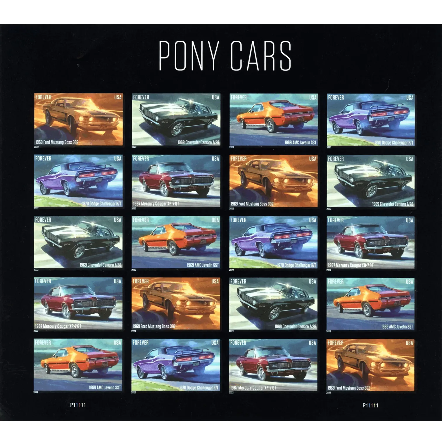 2022 Pony Cars Stamps | Tool Stamps US Postage Stamps