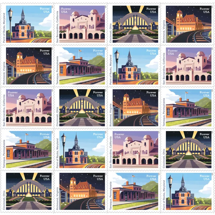 2023 Railroad Stations Stamps 100 PCS | Tool Stamps US Postage Stamps