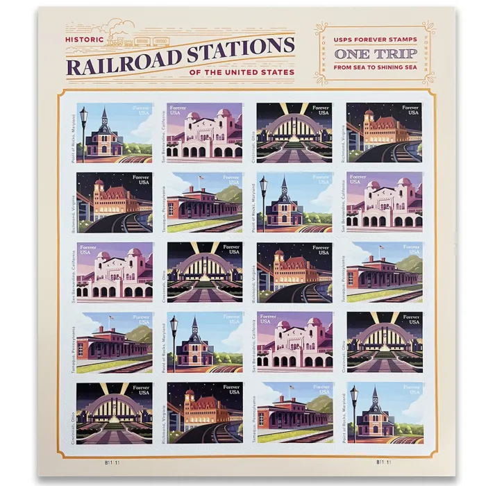 2023 Railroad Stations Stamps 100 PCS | Tool Stamps US Postage Stamps