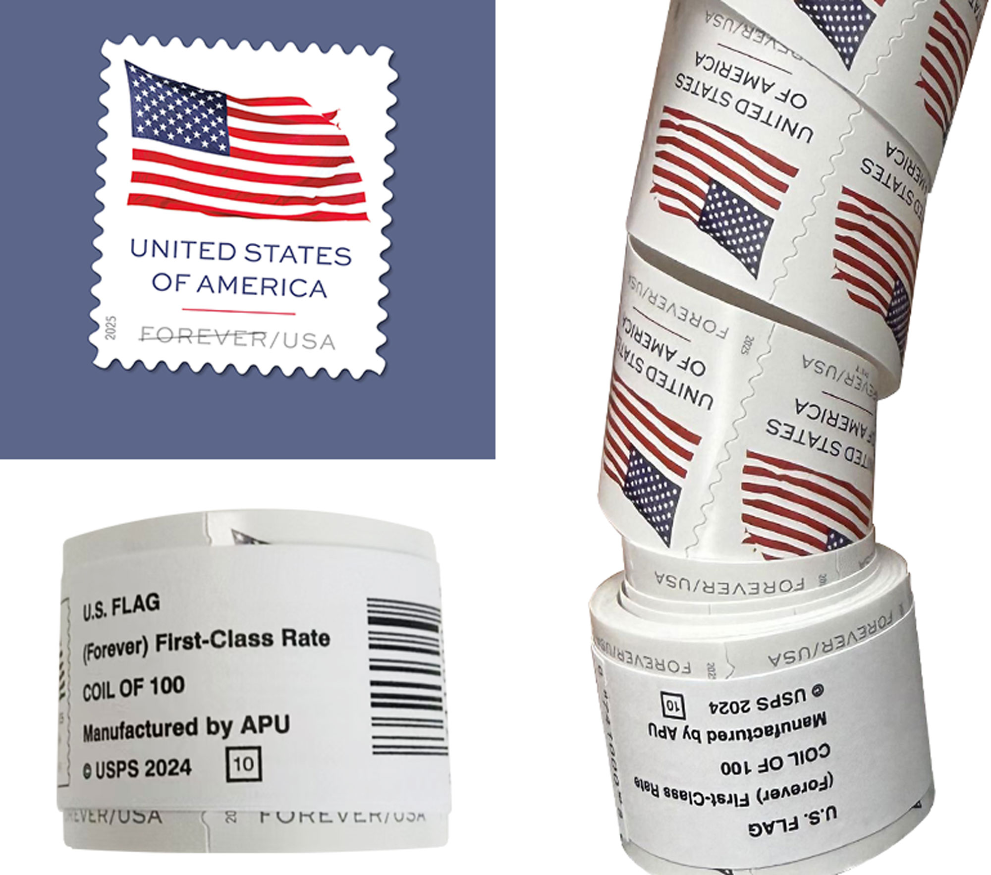 2025 U.S. Flag Forever Stamps Roll of 100 product photo by ToolStamps