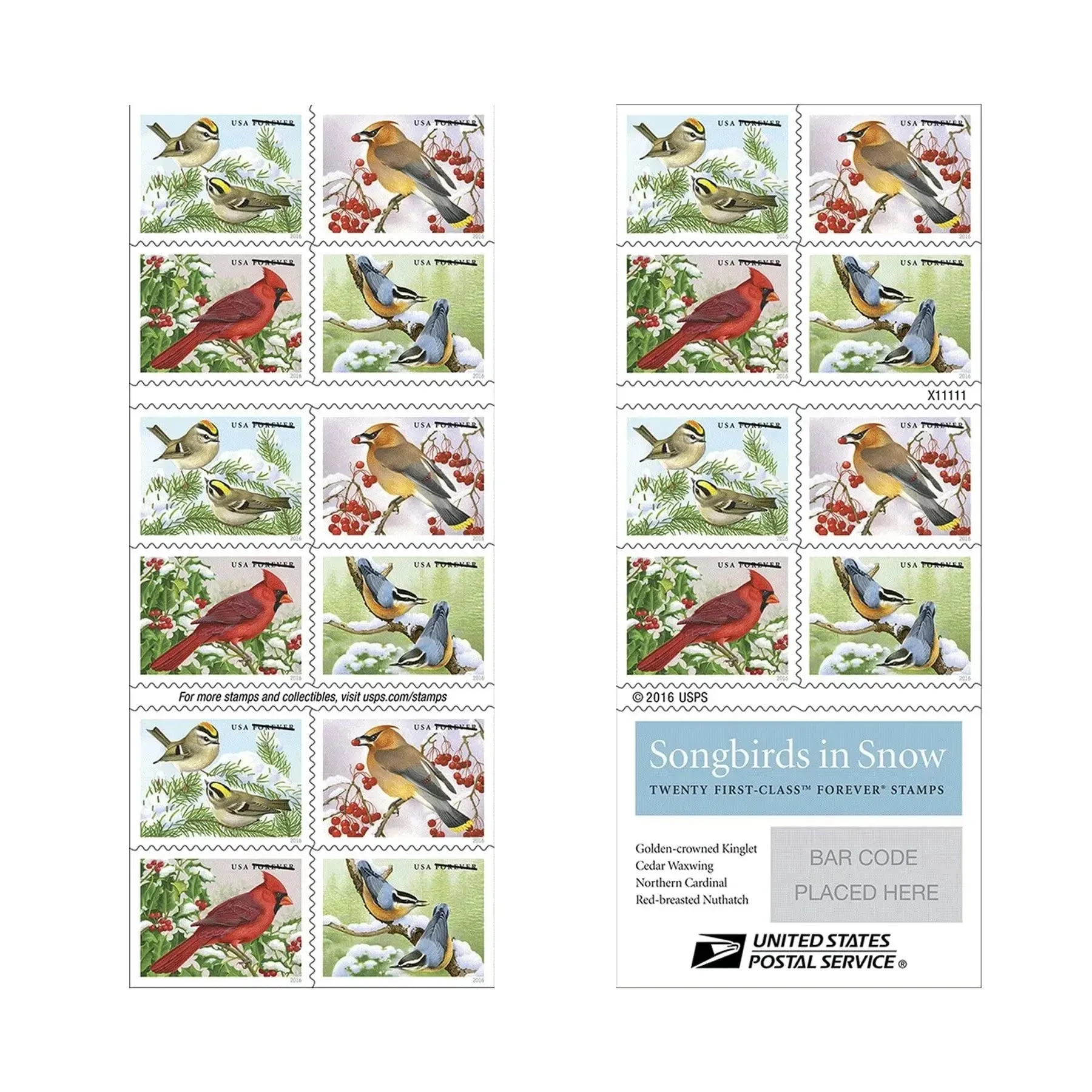 2016 Forever Stamps Songbirds In Snow | Tool Stamps US Postage Stamps