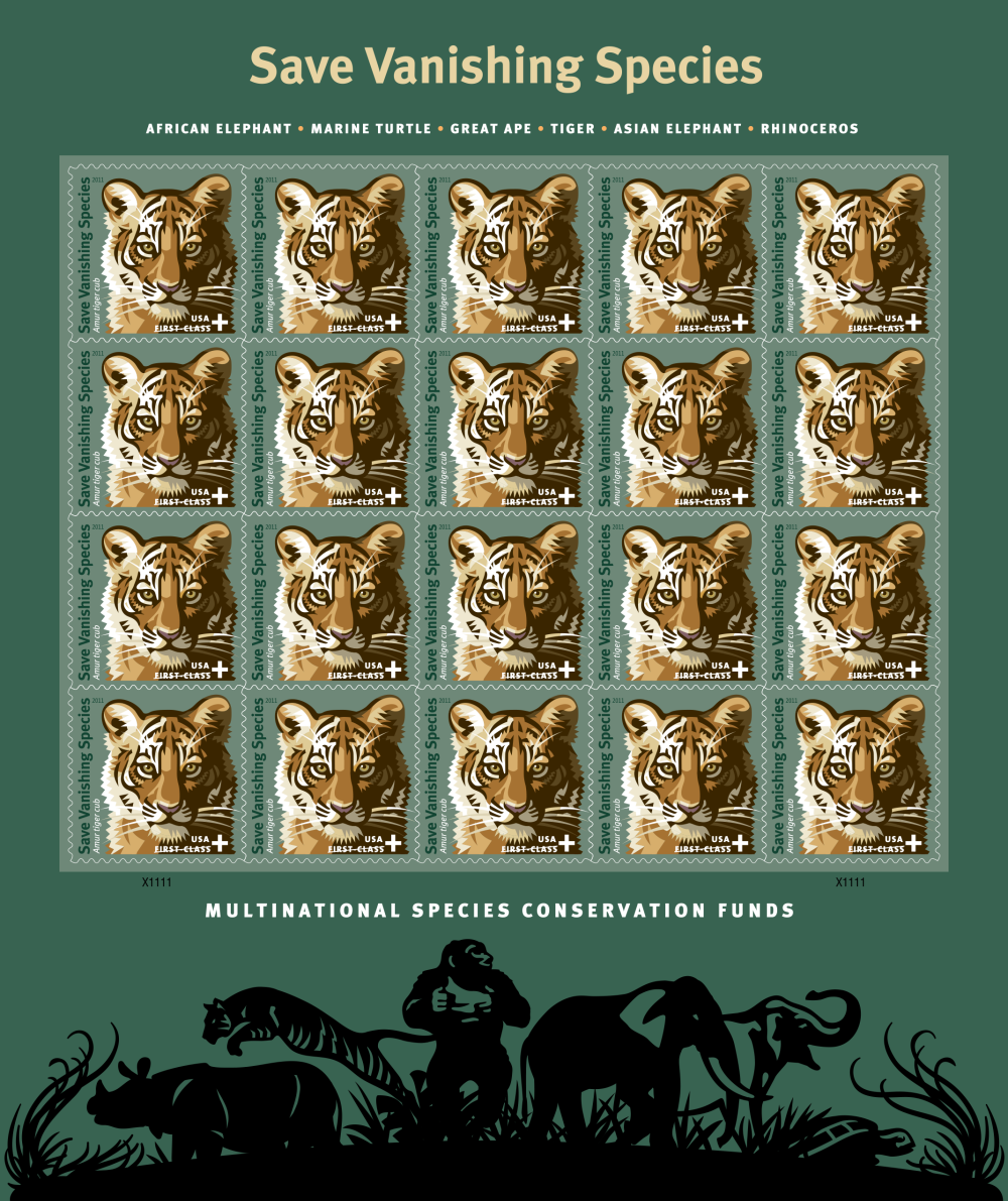 2011 Save Vanishing Species Amur Tiger Stamps | Tool Stamps US Postage Stamps