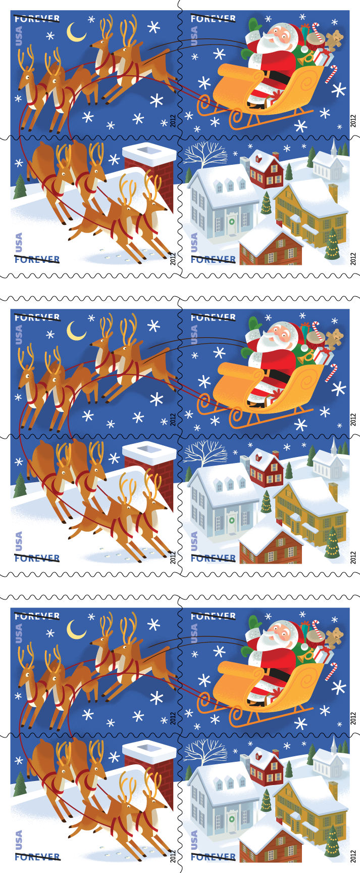 2012 Santa and Sleigh Stamps | Tool Stamps US Postage Stamps