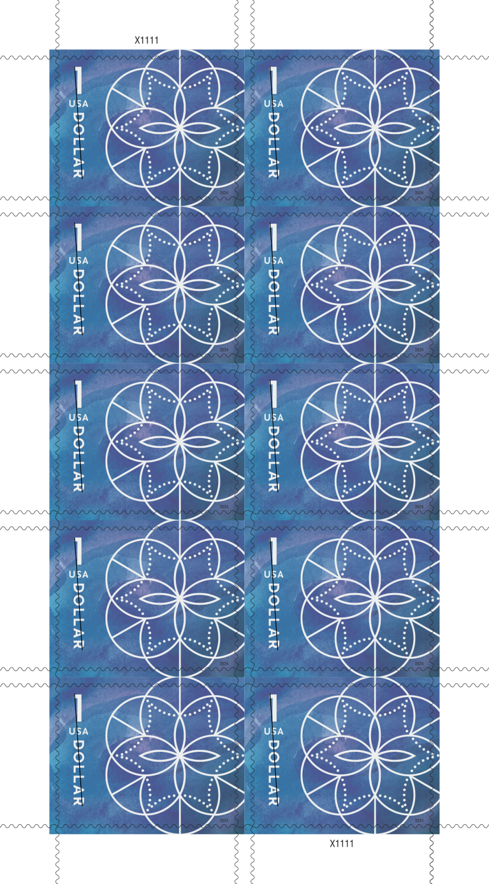2024 $1 Floral Geometry Stamps | Tool Stamps US Postage Stamps