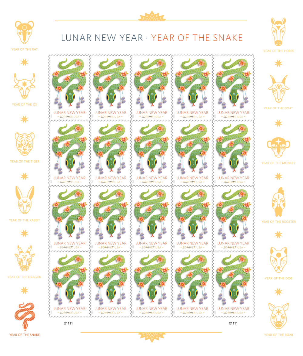 2025 Lunar New Year Year of the Snake Stamps 100 pcs | Tool Stamps US Postage Stamps