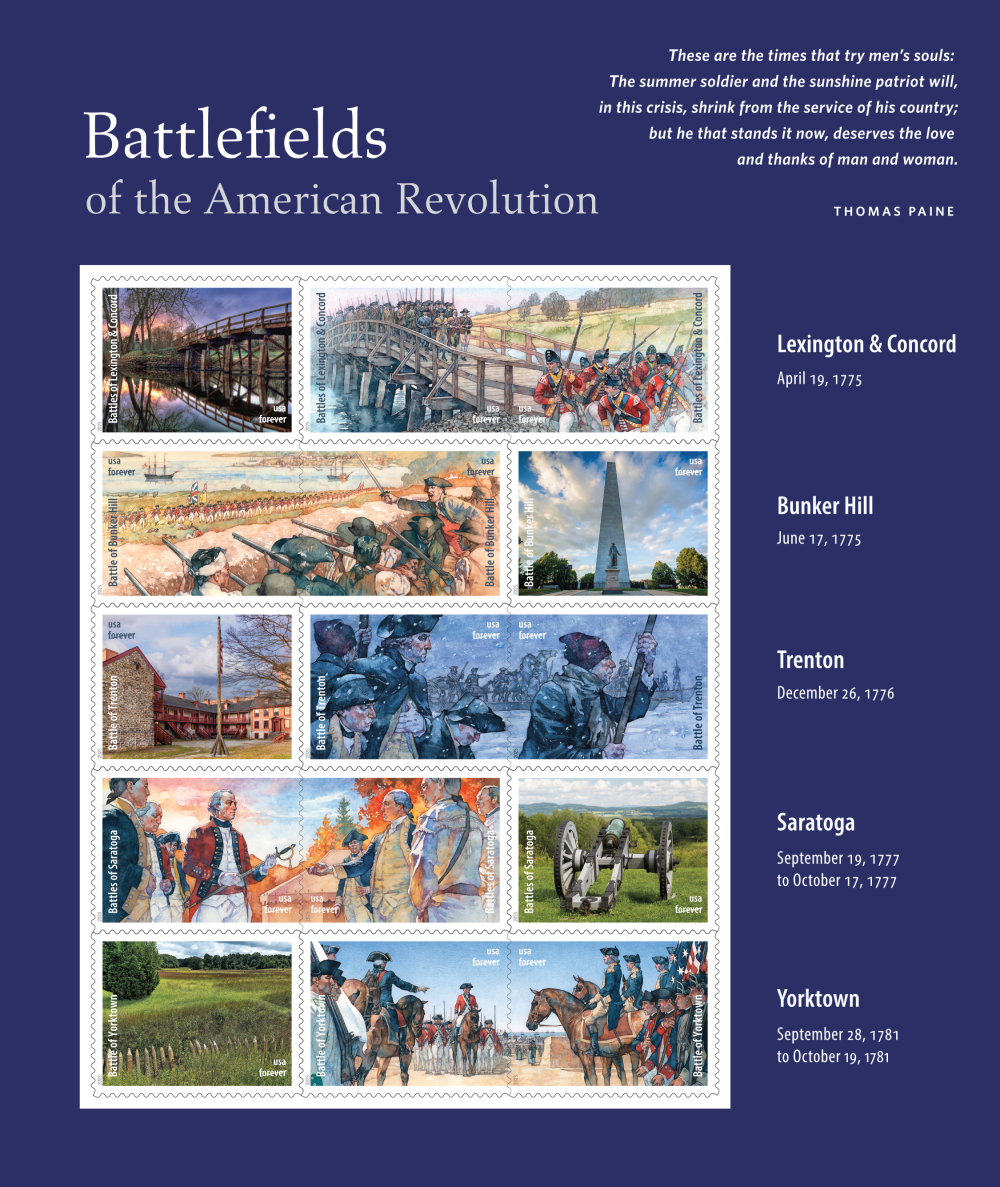 2025 Battlefields of the American Revolution Stamps | Tool Stamps US Postage Stamps