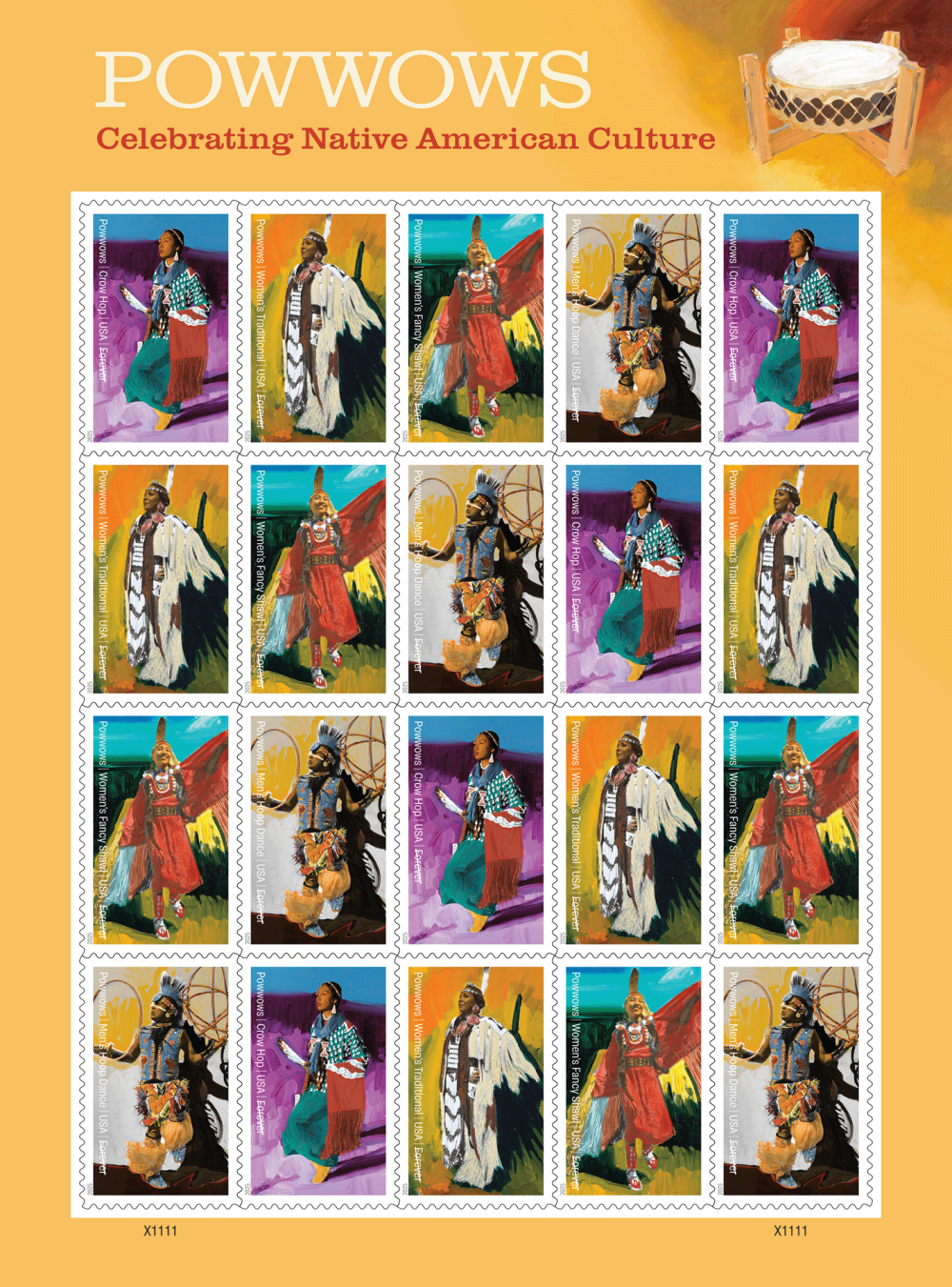 2025 Powwows Celebrating Native American Culture Stamps 100 pcs | Tool Stamps US Postage Stamps
