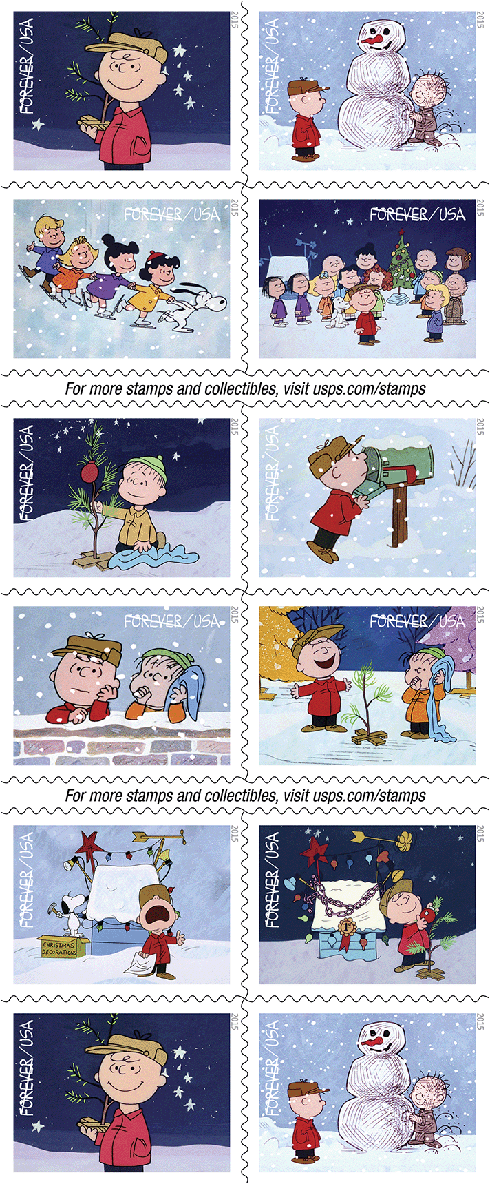 2015 A Charlie Brown Christmas Stamps | Tool Stamps US Postage Stamps